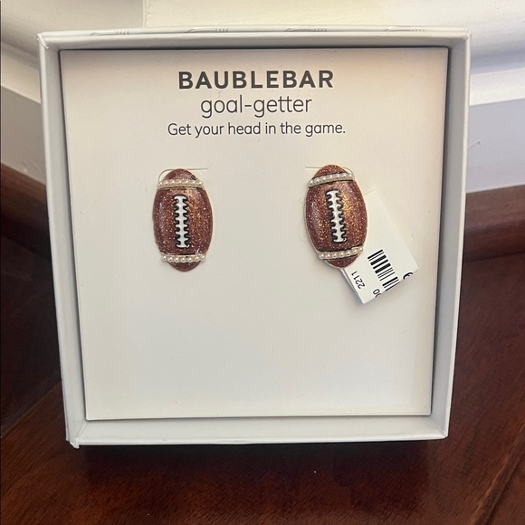 BaubleBar Goal-Getter Football Earrings - Brown and White - Picture 1 of 1